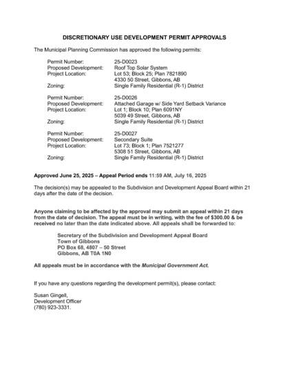Municipal Planning Commission Discretionary Use Permits